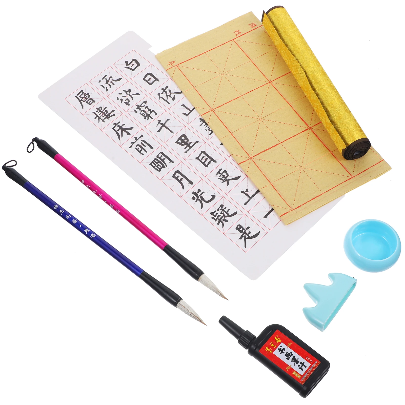 

1 set Calligraphy Practice Set for Beginners Chinese Brush Painting Kits Writing Cloth Plastic Caligraphy Mat Study Accessory