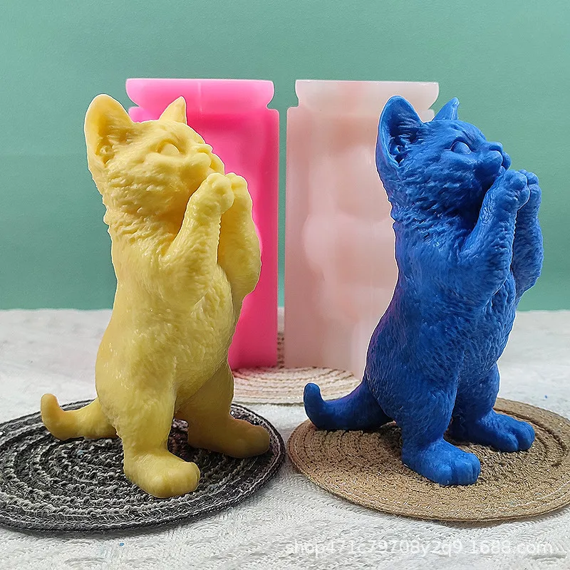 14cm Size Standing Cat Candle Silicone Mold 3D Animal Cat Scented Candle Gypsum Resin Casting Mould Chocolate Baking Tool Decor