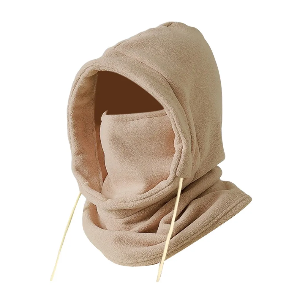 Fashion Polar Fleece Winter Hat Warmer with Drawstring Beanies Windproof Thickened Balaclava Hat Unisex