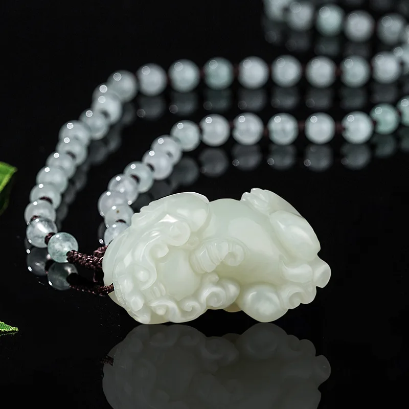 Natural Hetian Jade Pixiu Pendant Hand Carved Year of Birth Stone Necklace Pendant Jewelry for Women Gifts