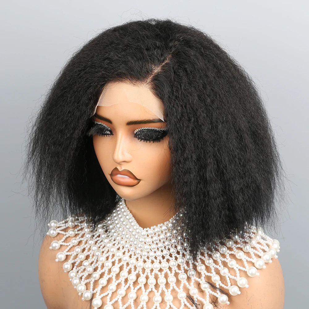 

5X5 Kinky Straight Lace Front Human Hair Wig With Kinky Edges Baby Hair Glueless Yaki Straight HD Lace Frontal Wigs For Women
