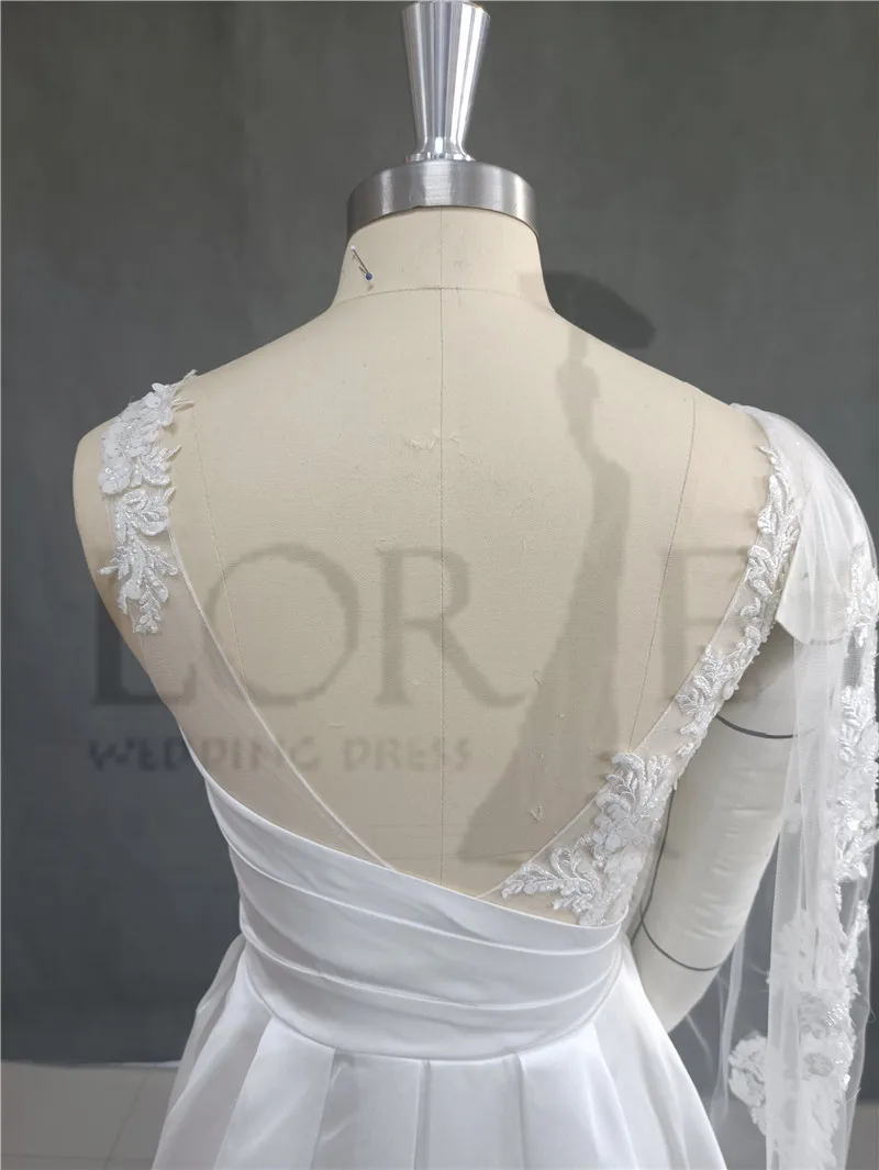 LORIE-vestidos de novia bohemios, vestido de novia de encaje con un hombro, parte inferior de satén, vestidos de boda reales personalizados 2024