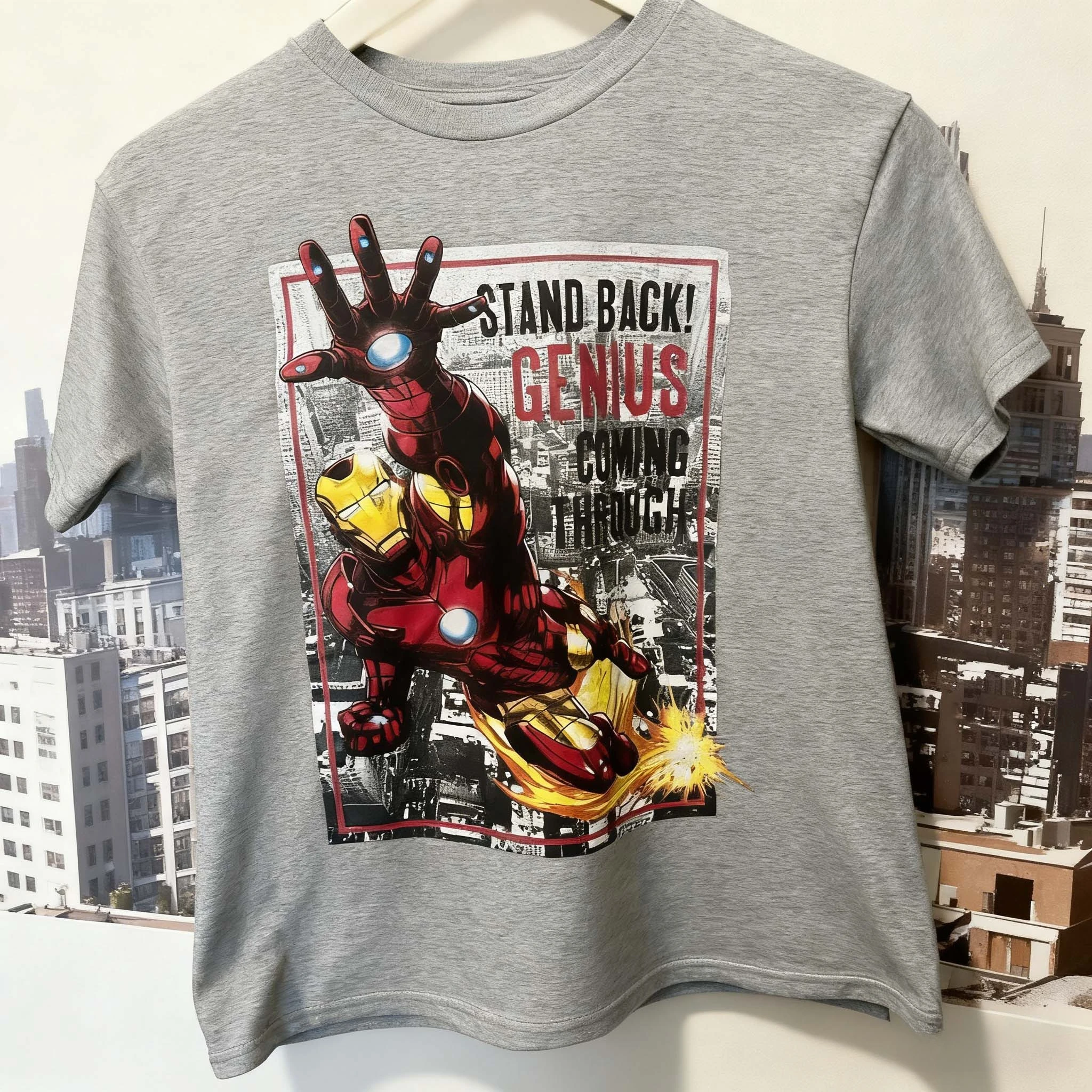 تي شيرت Marvel Genuine New Iron Man Marvel Red Genius Superhero Comic Print للرجال والنساء بأكمام قصيرة فضفاض غير رسمي