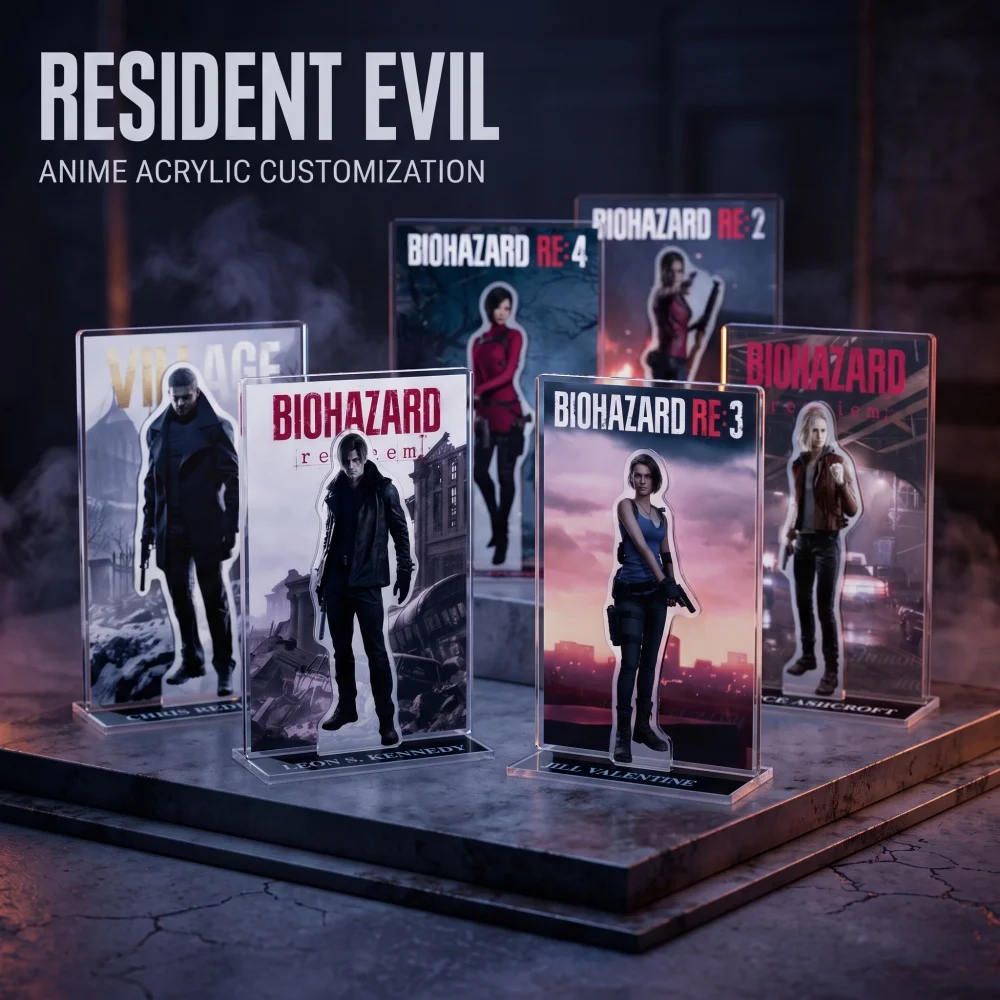 Resident Evil Double Layer Acrylic Stand Keychain Leon S Kennedy Chris Redfield Jill Valentine Ada Wong Custom Pattern