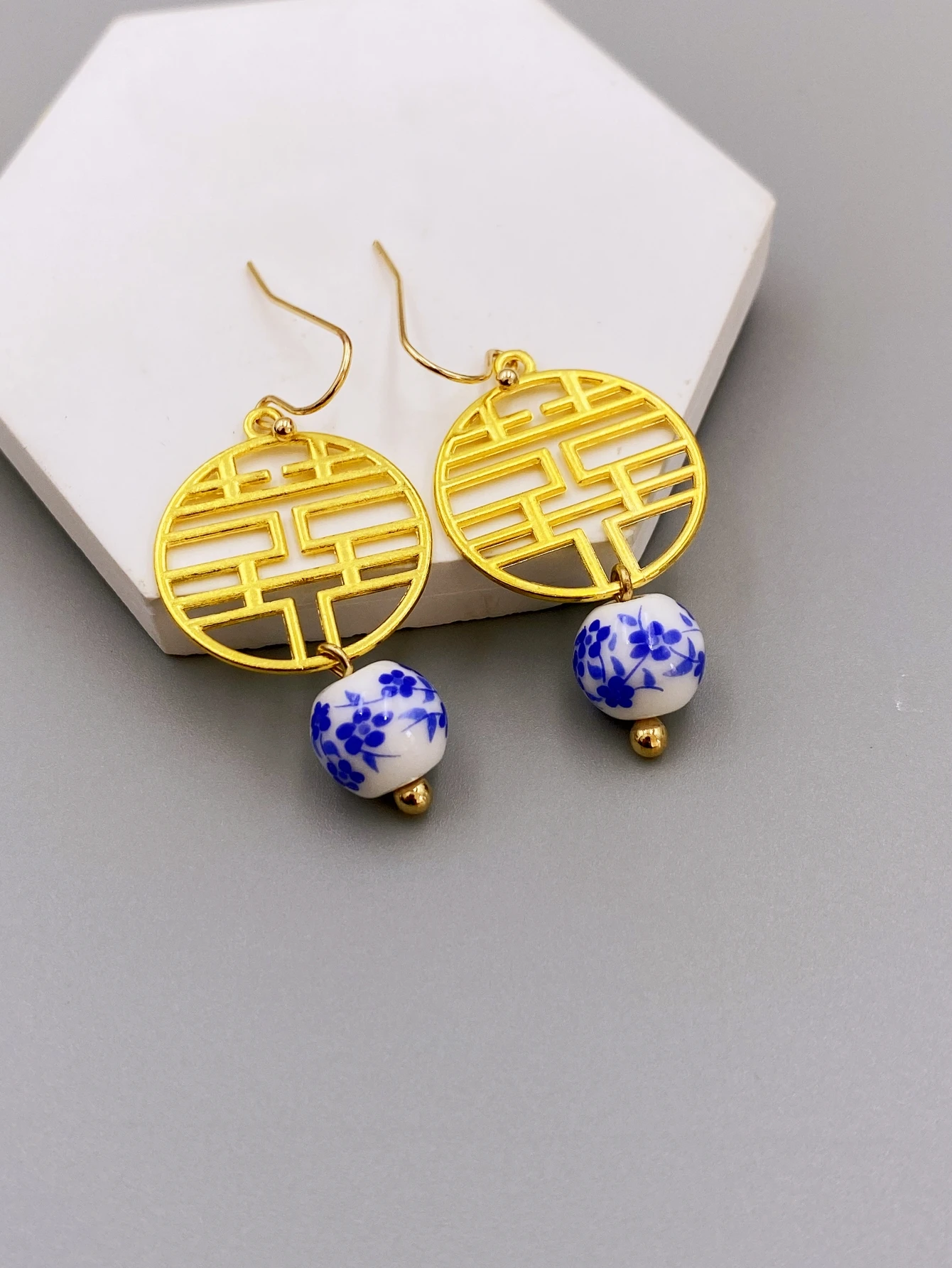 Handmade Zinc Alloy Ceramic Earrings with Chinese Ethnic Elements earrings for women