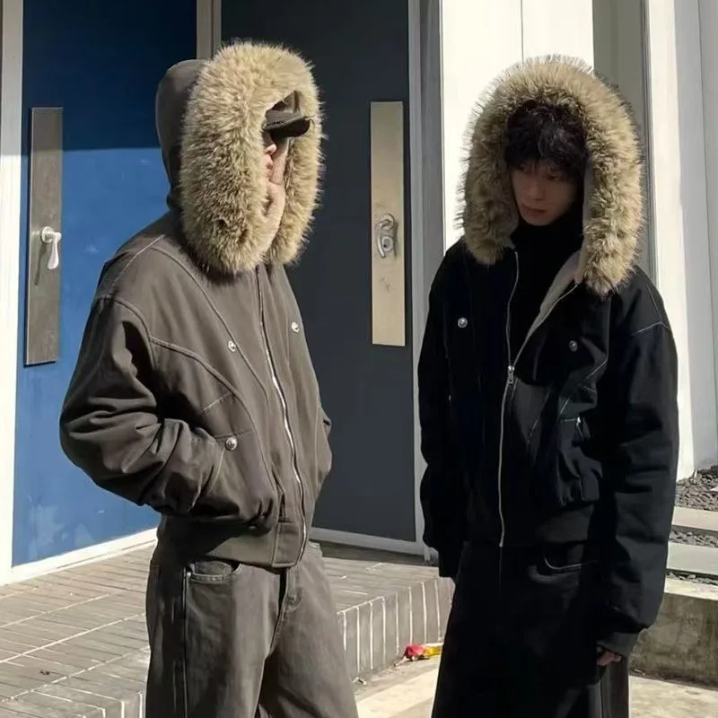 Americká pouliční kožešinová bunda s kapucí a zipem, dámská podzimní zimní retro nová sametová zahuštěná teplá módní volná ležérní bunda - náhled 4