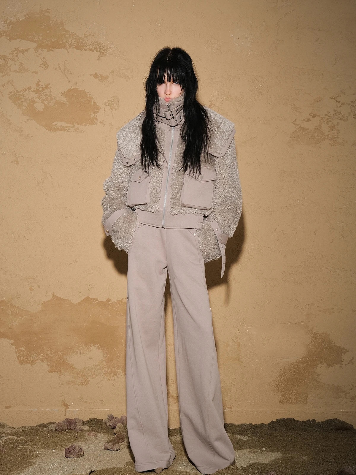 

NORTH NODE Original Design Patchwork Fur ort Coat Cact Size Fur Outerwear Loose Fit Long Sve Zipper Closure Color