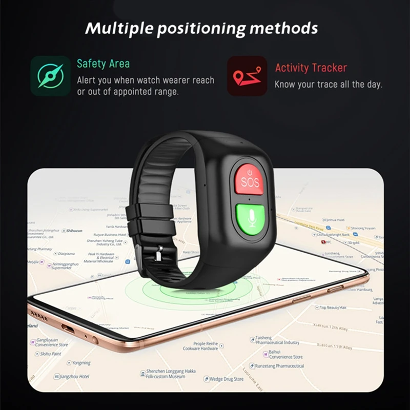 Elmain-Montre de sport avec traqueur GPS, SOS, appel à une clé, bracelet anti-errance, moniteur de fréquence cardiaque et de sang, téléphone 4G