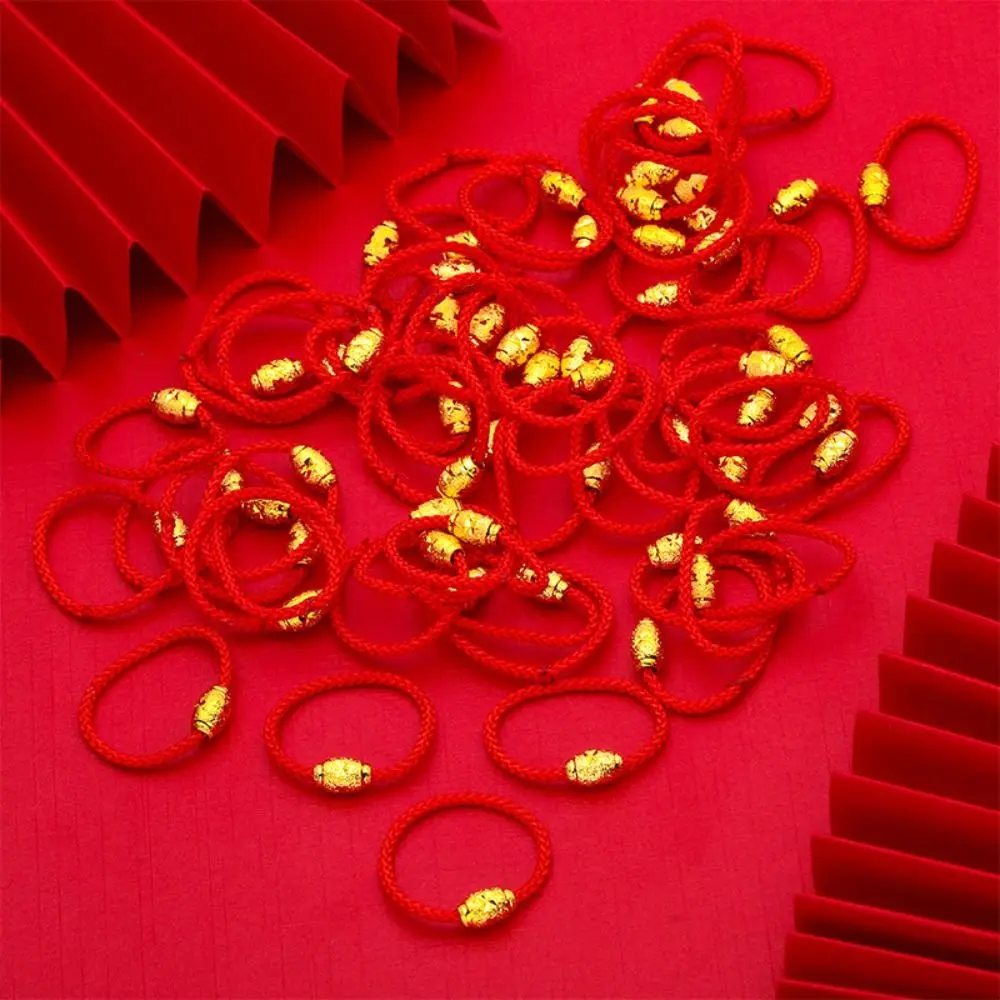 Модное Золотое переводное кольцо с бусинами на удачу, черная красная веревка, плетеные ювелирные изделия, аксессуары, кольцо на удачу