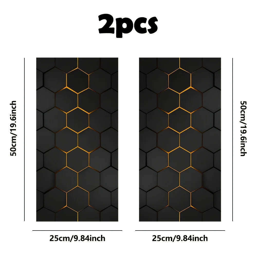 ملصق على شكل حرف B مكون من قطعتين من ملصق الخيال العلمي مقاوم للماء بنمط قرص العسل الأصفر السداسي ذاتي اللصق للأسطح الزجاجية والمعدنية