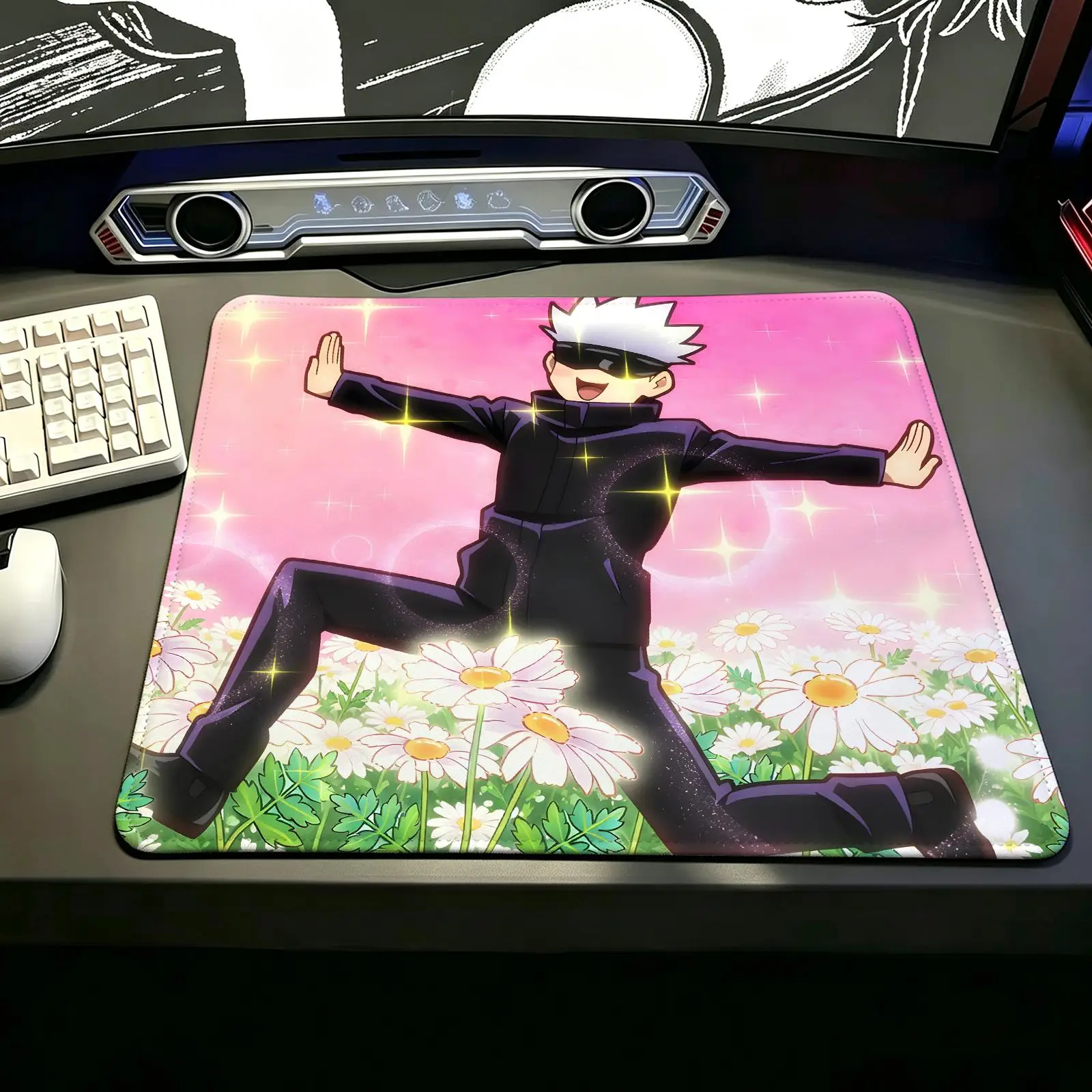 Compact Gaming Mat,Reinforced Stitched Edge,anime Jujutsu Kaisen Portable Non‑Slip Pad for Laptop Office & E‑Sports Game Play