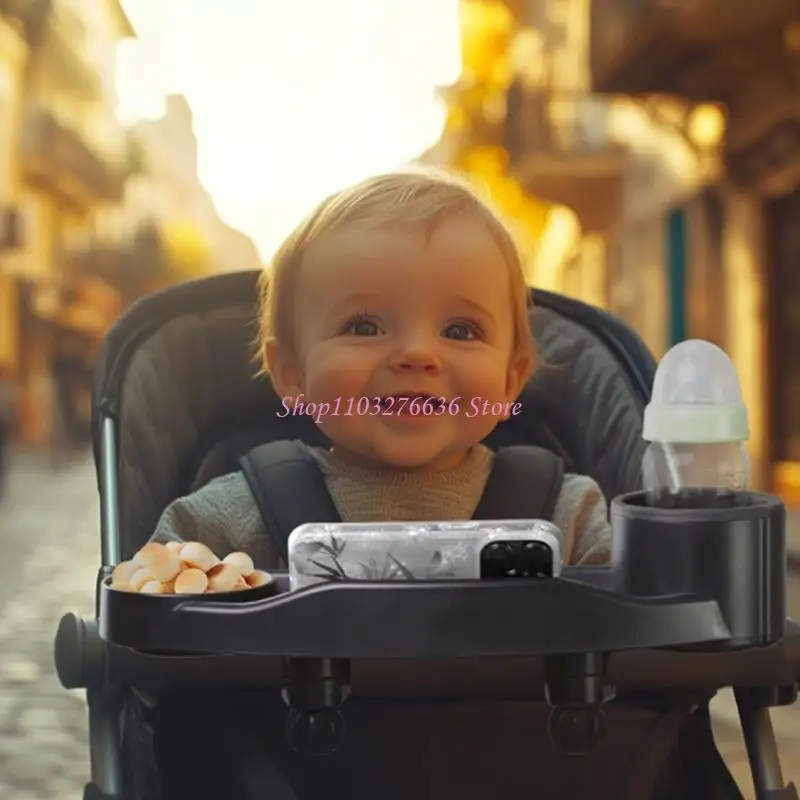 R6FD Universal Baby Strollers Feeding Tray with Cup Holder Phone Slot Quick Install