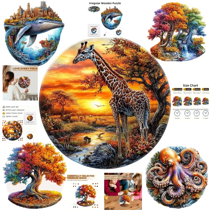 Creative Animal Wooden Puzzle Irregular Animal Shape Puzzle Christmas Halloween Birthday Gift Unique Home Decoration