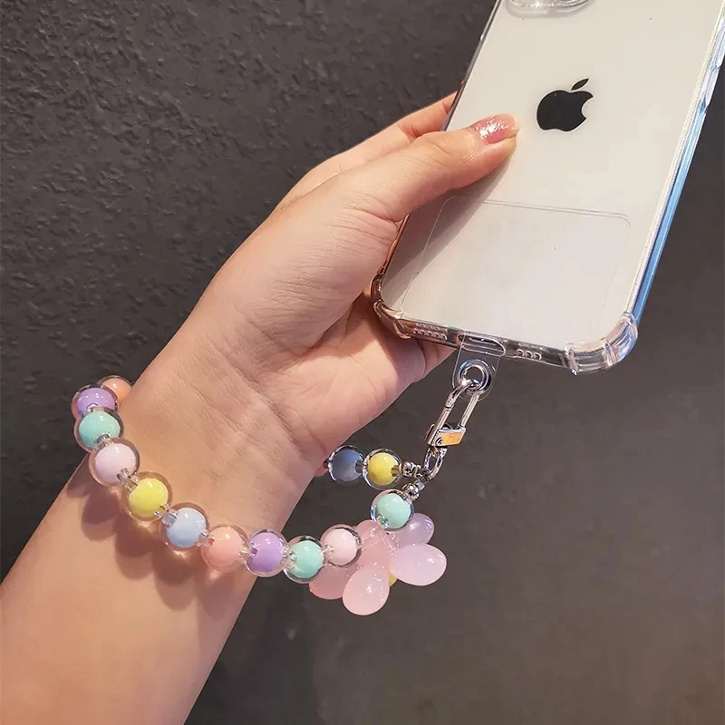 Summer Fashion Flower Beaded Phone Wrist Strap Crystal Bracelet Cell Phone Chain Lanyard For iPhone Samsung Airpod Accessories