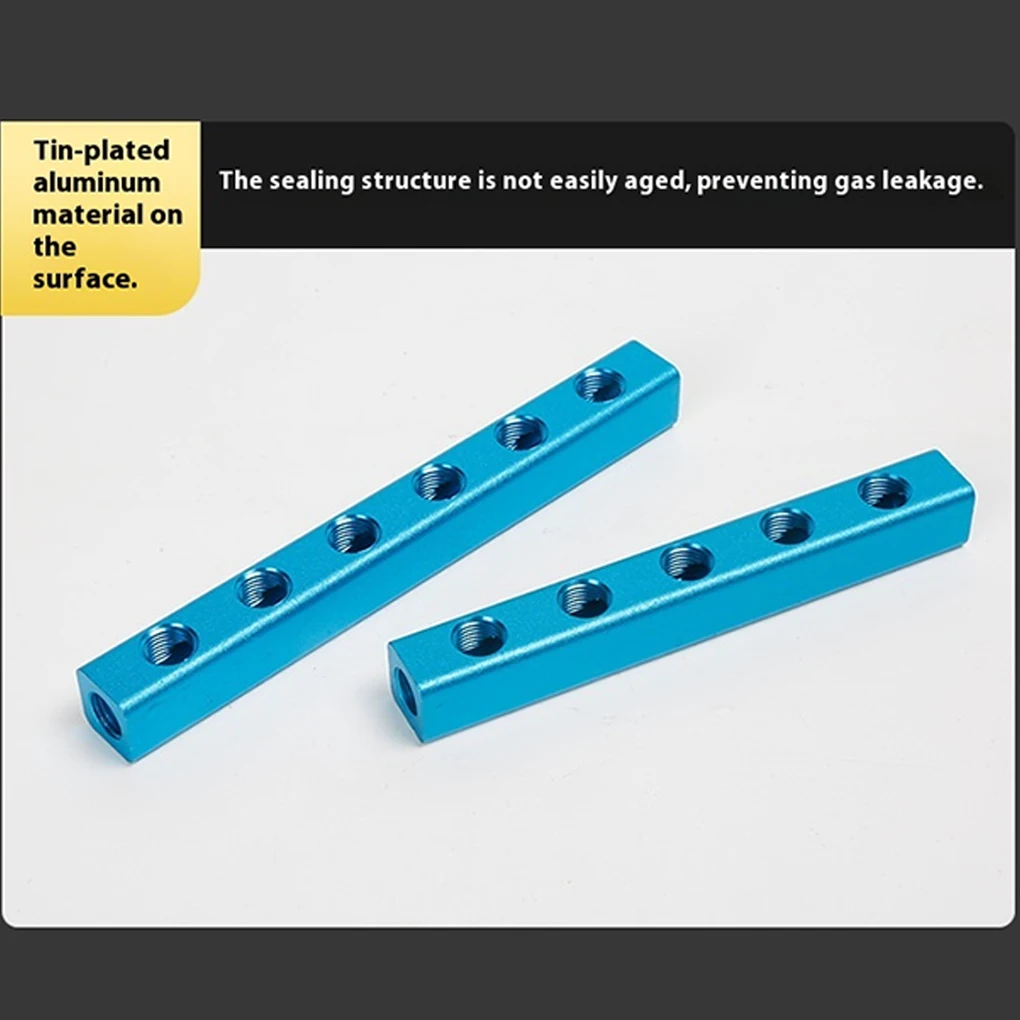 Pneumatic Manifold Air Distribution Block Durable 4 Way 7-Port Aluminum Strip Multi Way Splitter