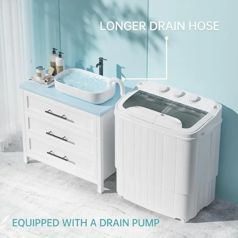 INTERGREAT Portable Washing Machine with Longer Hose, Twin Tub Washer Mini Compact Laundry Machine with Drain Pump