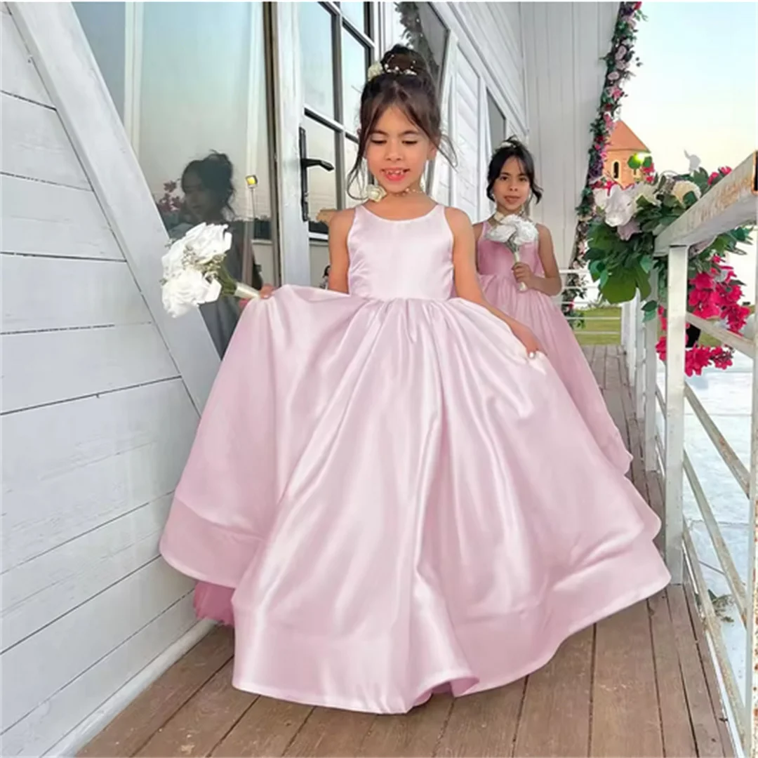 Sukienka komunijna z białą sukienką dla dziewczynki sypiącej kwiatki na wesele, rozmiary 2-14, dekolt okrągły, odkryte plecy, pierwsza kokarda/tren, sukienka na przyjęcie urodzinowe szyta na miarę.