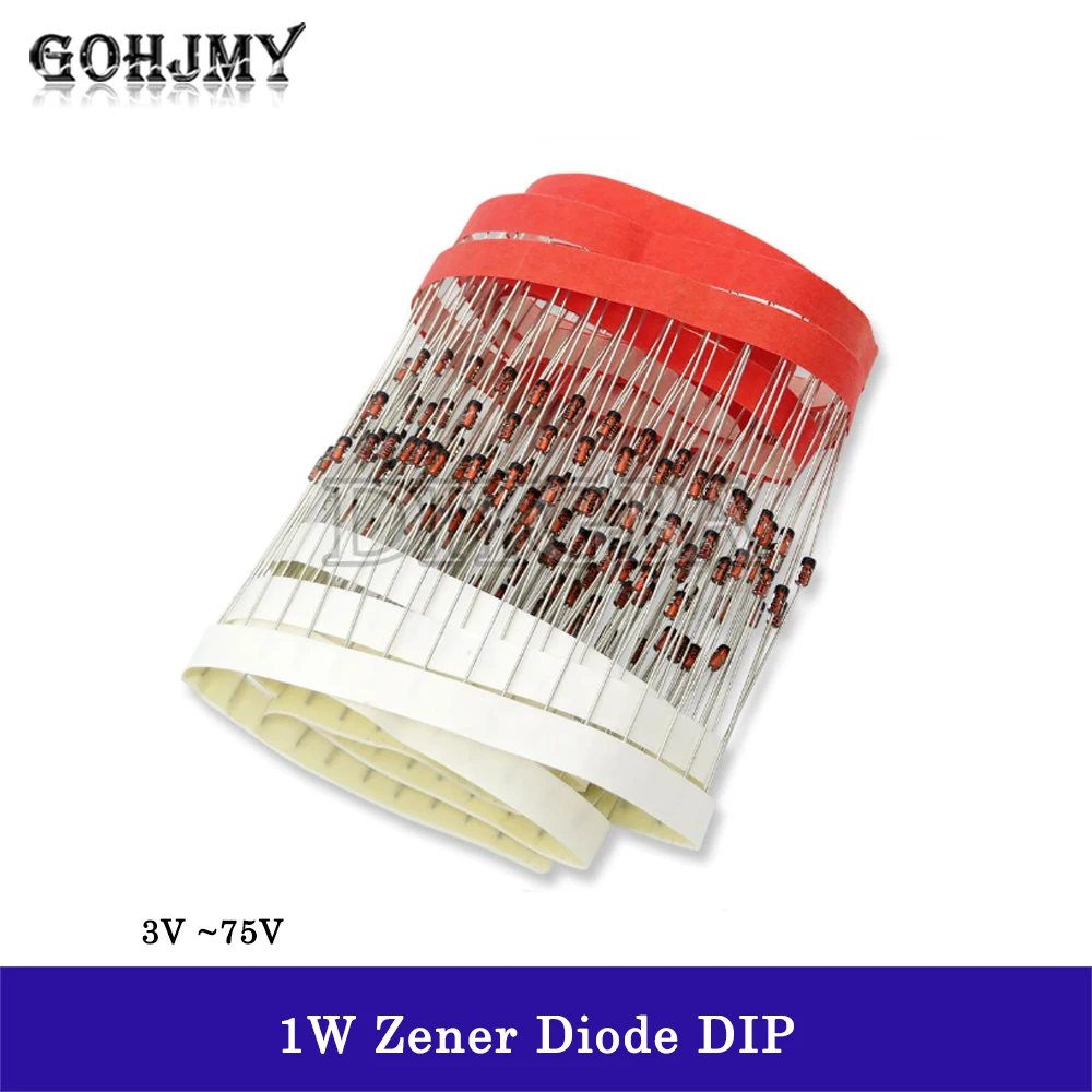 100PCS/lot 1W Zener diode DO-41 3V 3V3 3V6 3V9 4V3 4V7 5V1 5V6 6V2 6V8 7V5 8V2 9V1 10V 11V 12V 13V 15V 1N4733A 1N4742A 1N4728A