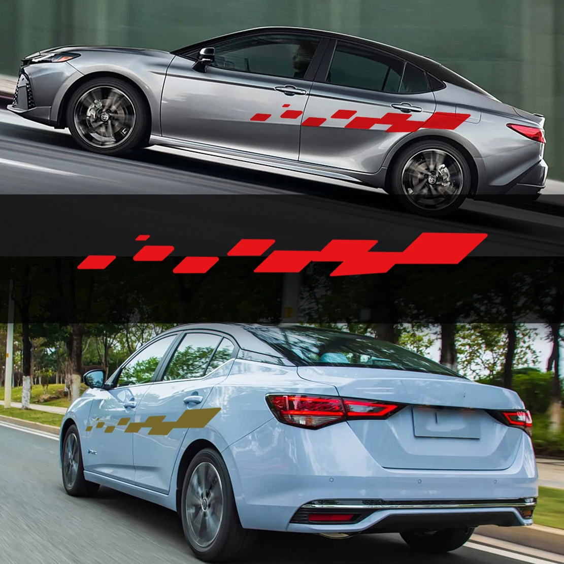 2pcs Car Door Decals Racing Checkered Vinyl Stickers Car Body Side Stickers Waterproof Self-Adhesive Paper view 2