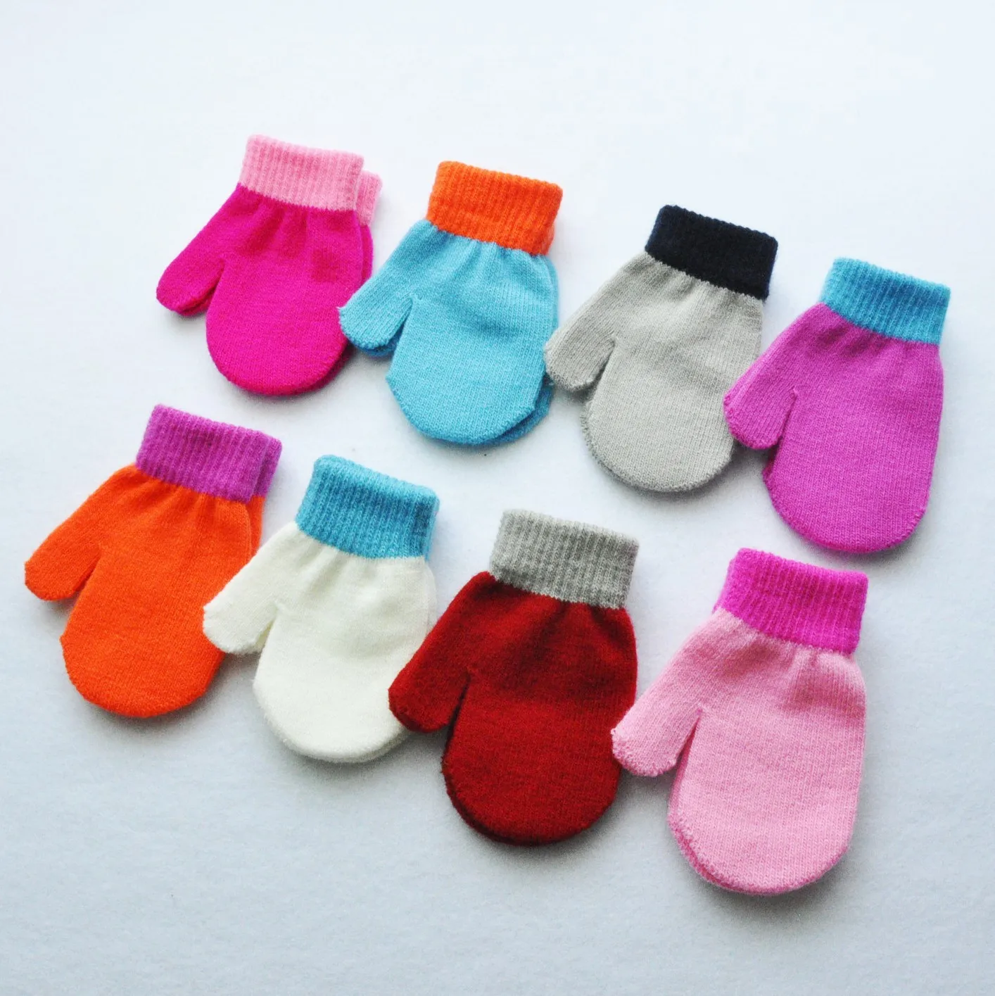 Baby Gloves For 1-4Y Children Winter Warm Patchwork Knitted Mittens Kindergarten Student Full Finger Gloves Knitting Kids Gloves