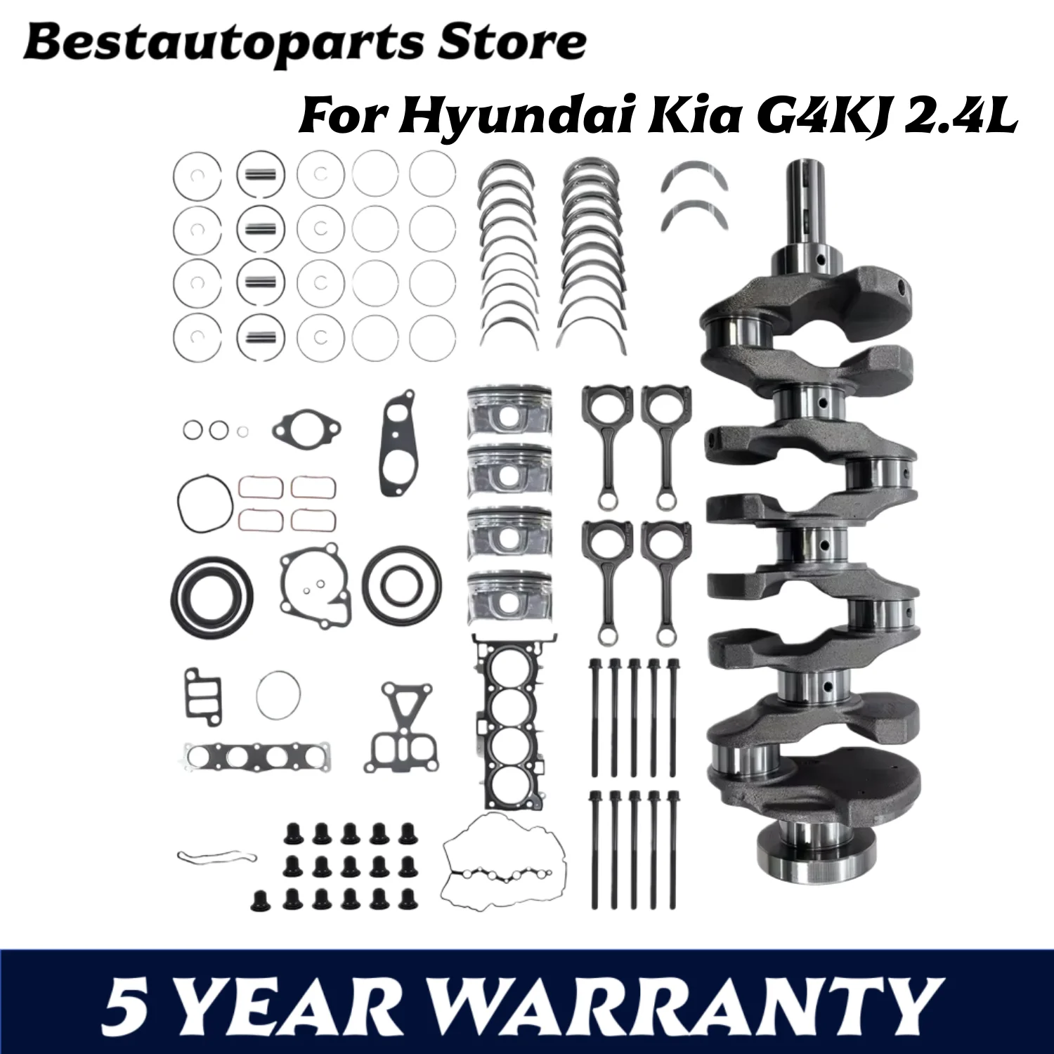

G4KJ Engine Part Rebuild Kit Head Gasket Crankshaft ConRod Piston Ring Bearing Set Fit 2.4 L L4 GAS For 11-20 Hyundai Kia 2.4L