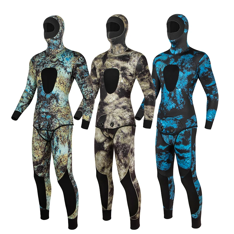 Men\'s Camouflage wetsuit Long Sleeve Fission Hooded 2 Pieces Of Neoprene Submersible For Men Keep Warm Waterproof Diving Suit