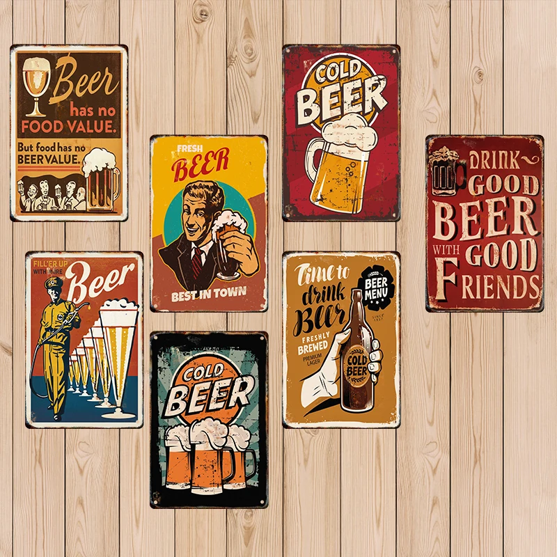 

Retro Bar Cold Beer Metal Sign Vintage Whiskey Poster Metal Plate Tin Signs For Man Cave Pub Bar Decorative Plaques Home Decor