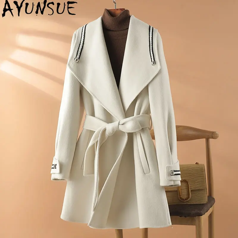 

AYUNSUE Wool Coat Women Winter Long Jacket Elegant Cashmere Coats Korean Ladies Coats and Jackets New Outwears Obretudo Feminino