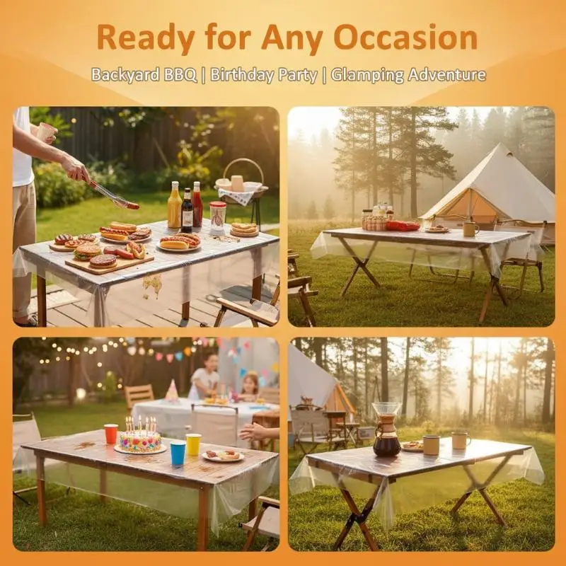 Plastic Elastic Tablecloth 10Pcs Disposable Oil Proof Table Cover for Outdoor Camping Travel Picnic Use