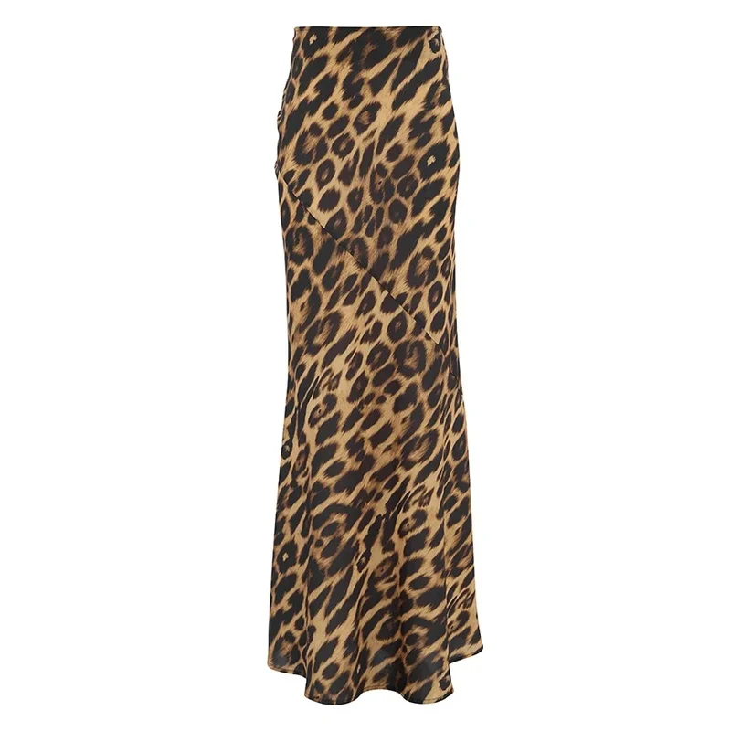 Street Chic Leopard Long Skirts For Women 2026 Elegant Zipper High Waist Straight Skirt Casual Floor-Length Skirts Spring