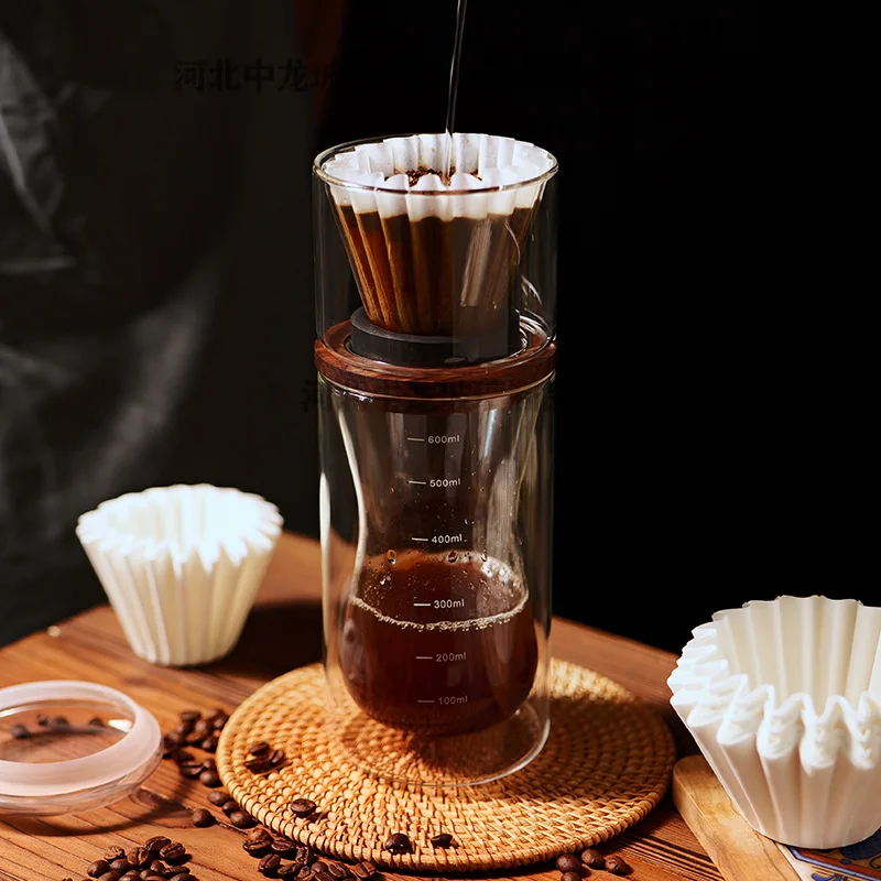 

Double-layer Glass Sharing Pot Coffee Filter Cup Walnut Italian Household Coffee Utensil Hand Brewed Coffee Pot