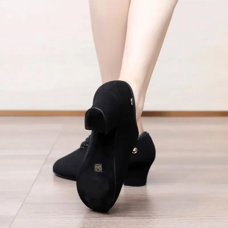 Latin Ballroom Dance Shoes for Women Lace-up Practice Closed Toe Modern Salsa Dance Teaching Performance Dancing Shoes Black