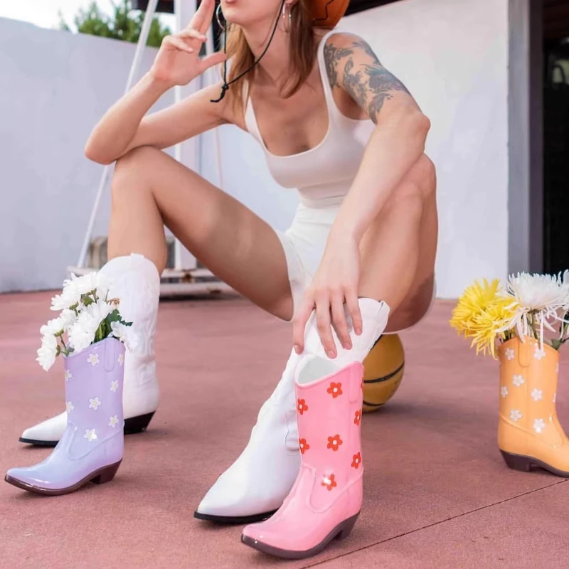 Creative Cowboy Boot Vase Western Ceramic Flower Pot Handmade Farmhouse Decor Unique Rustic Home Centerpiece Ornaments