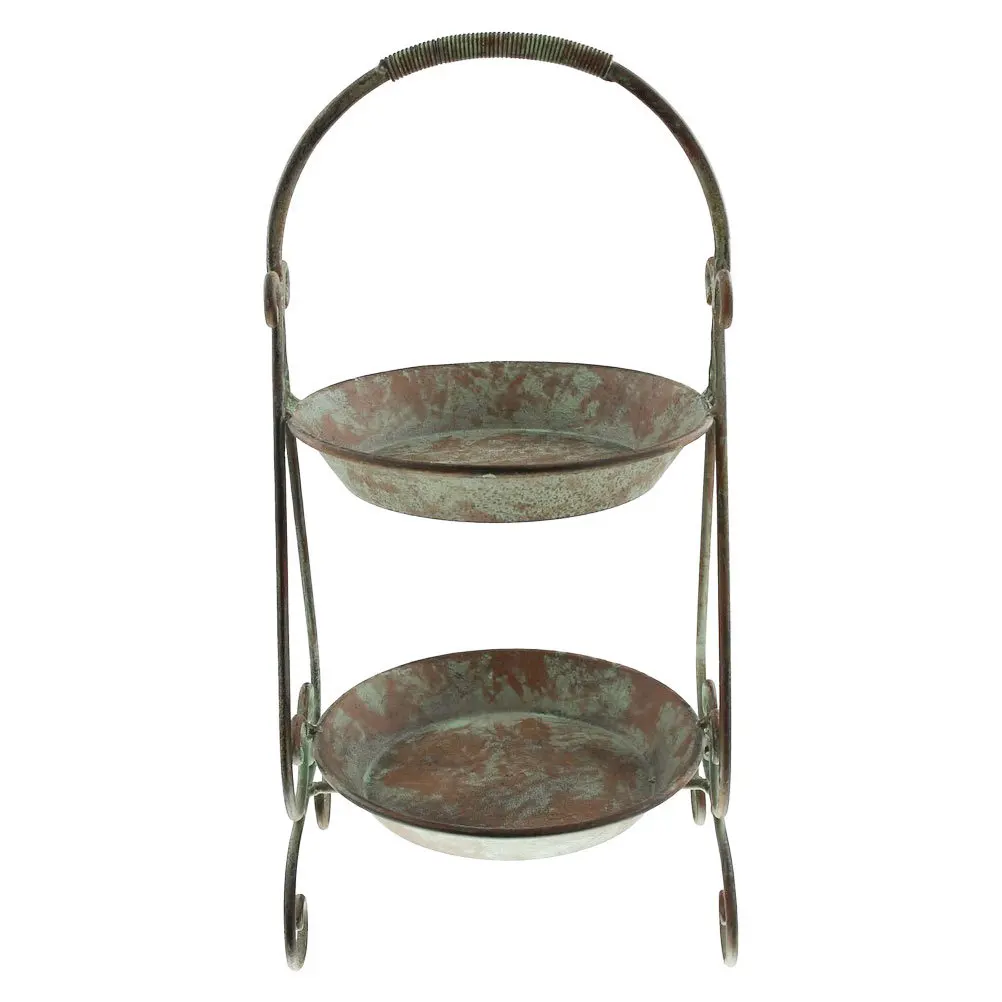 

1pc Retro Ironware Decorative Tray Dark Green Vintage Storage For Fruit Snacks Sundries Coffee Shop Home Rustic Serving