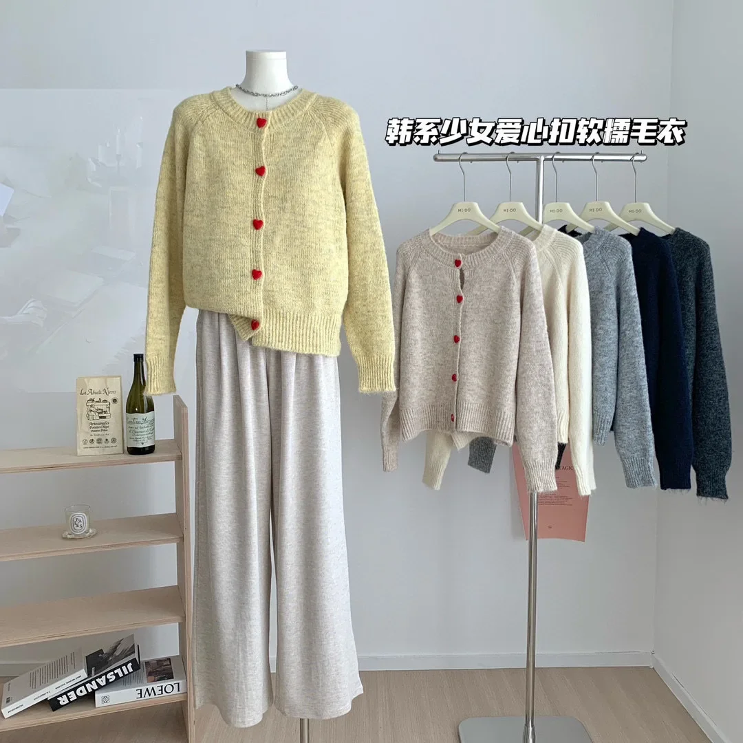 

Love Button Sweater Cardigan Autumn Women's Clothes Cardigan Women Cardigan Autumn Korean Reviews Clothes Knitwear Sweater Women