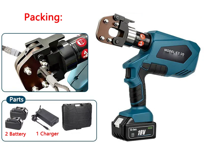 Electric Wire Rope Cutting Machine EZ-20 Portable Rechargeable WireRope Cutter Hydraulic Steel Wire Cutter Digital Display