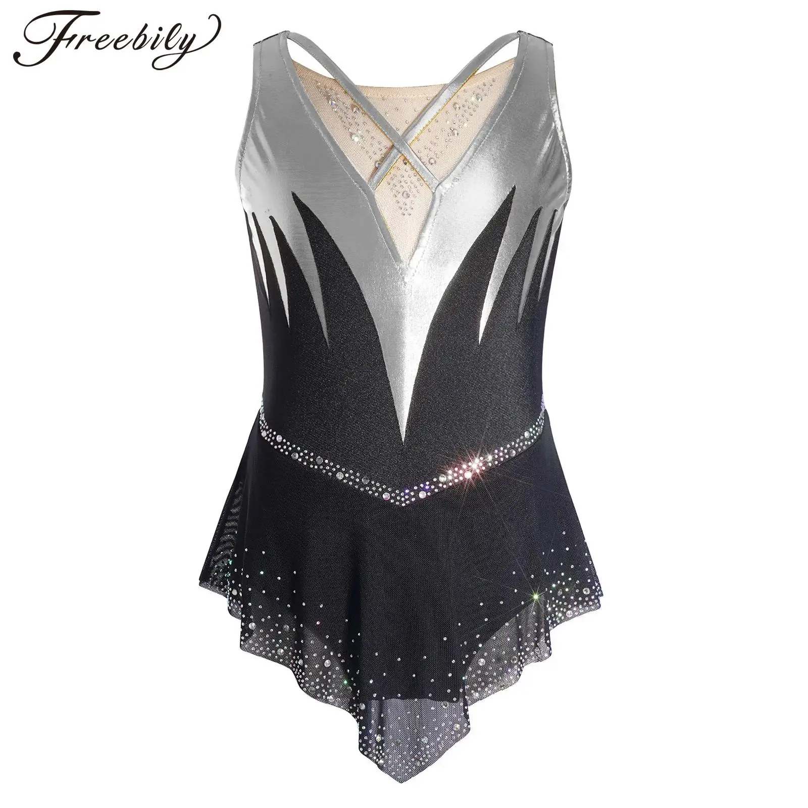 

Teens Roller Figure Skating Dress Performance Costume Ballerina Dancewear Kids Girls Ballet Tutu Gymnastics Leotard Dance Dress