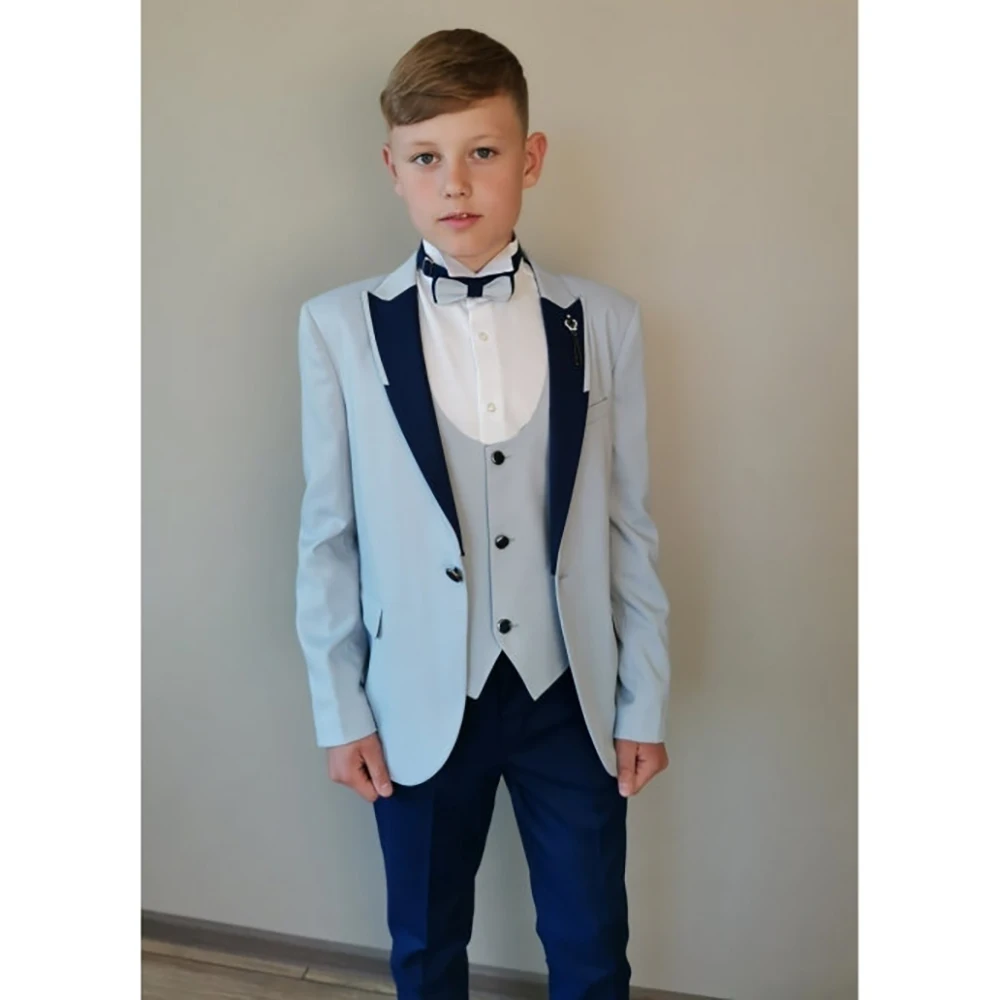 High-end Boy Suits Chic Peak Lapel Single Button Blazer Sets Elegant Formal Wedding Tuxedo 3 Piece England Style Child Suit