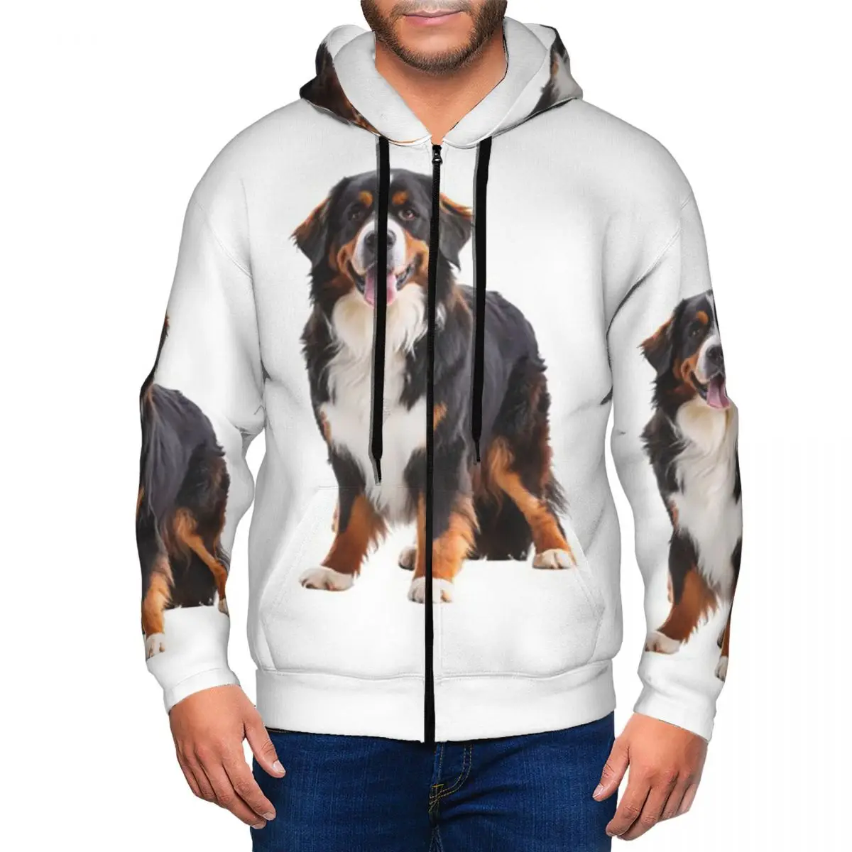 Van Gogh Style Painting Of Bernese Mountain Dog Zipper Hoodie Pullover Autumn Winter Men's Women's Sweatshirt Long Sleeve Tops