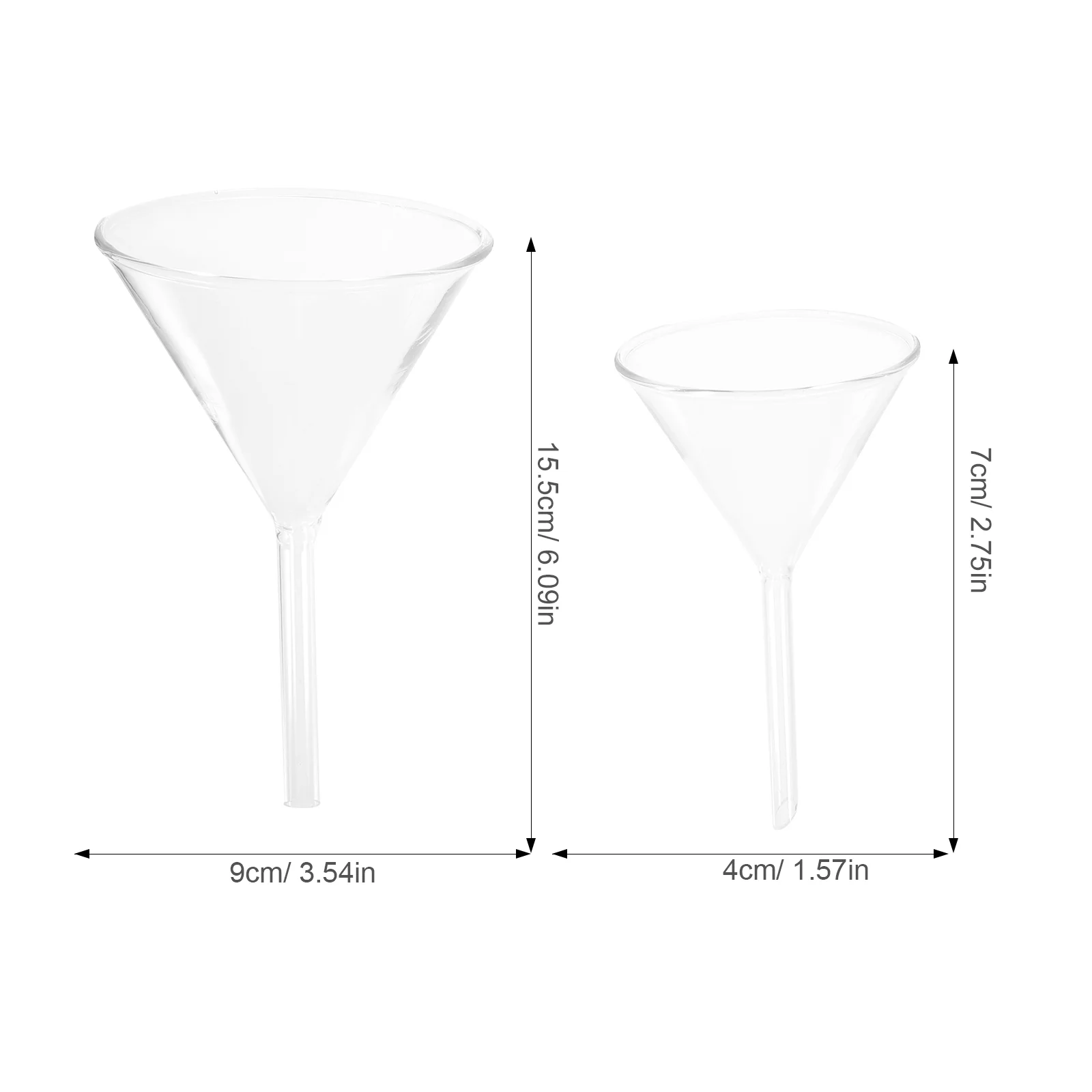 4-teiliges Trichter-Trichter-Set für experimentelles Glas, Labor, transparentes Set, langer Hals, wissenschaftlicher Füllfilter
