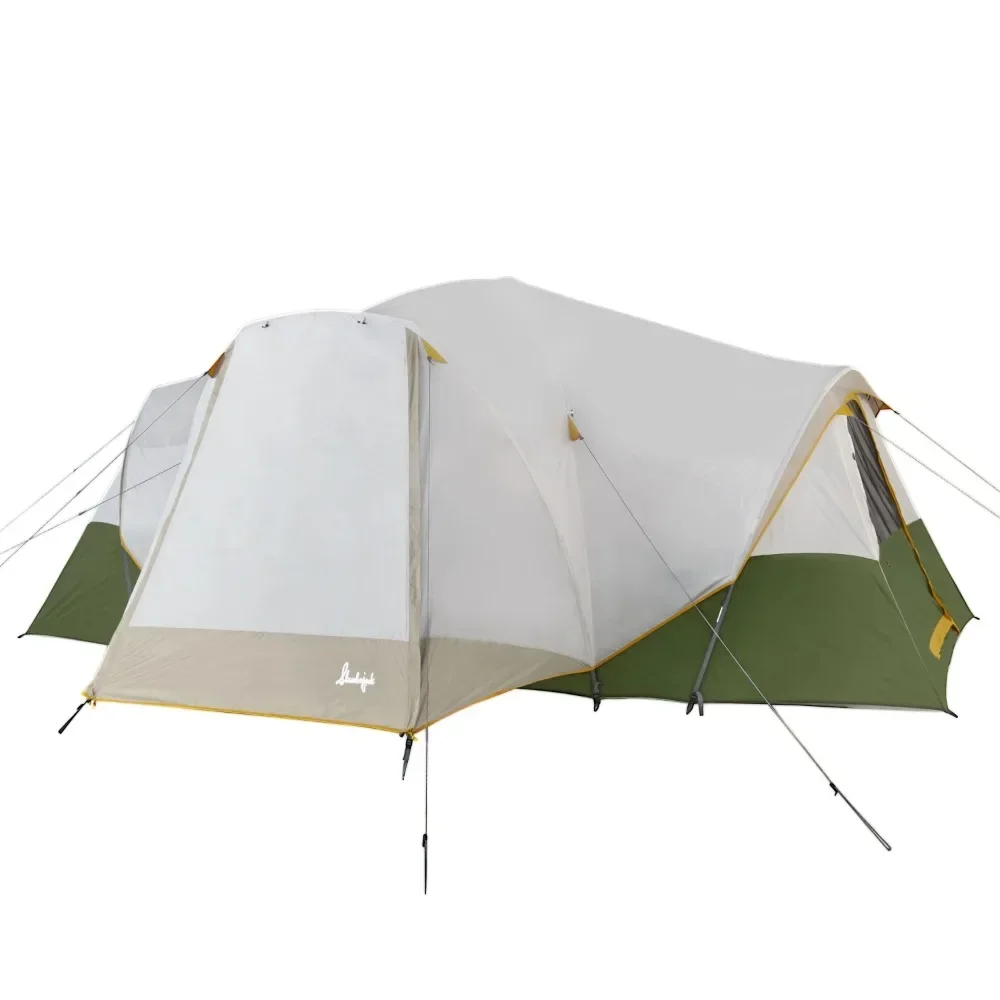 

With Full Fly Tent Riverbend 10-Person Camping Supplies Hybrid Dome Tent Nature Hike Off-White / Green 3-Room Tents Shelters