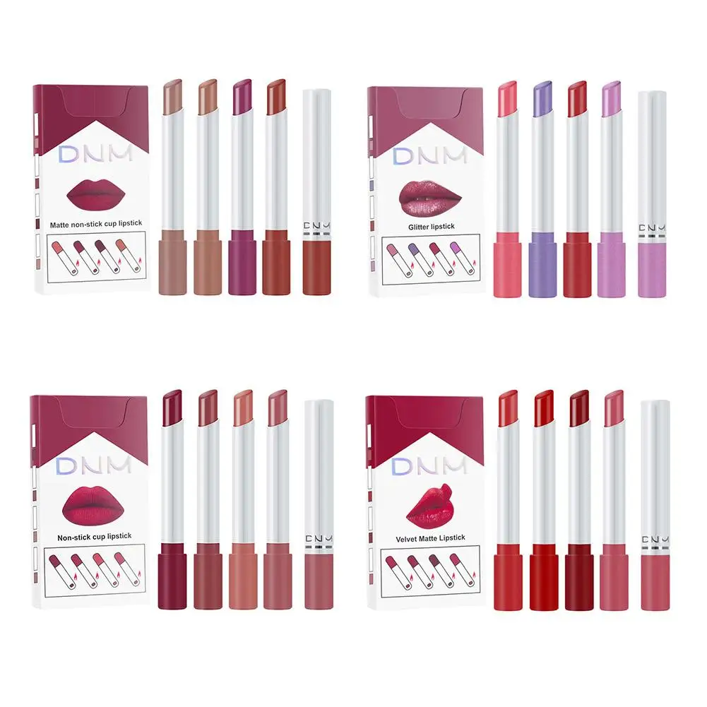 4 Stks/set Matte Lippenstift Buis Langdurige Waterdichte Sexy Lippen Sigaret Lip Stick Set Non-Stick Cup Niet Vervagen Lippenstift Cosmastic