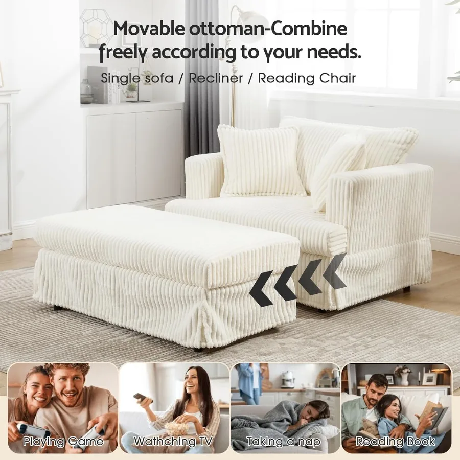 كرسي صالة Luxe Chaise داخلي مع أريكة صالة كبيرة الحجم من الفرو الصناعي المريح مع وسادتين 64 S منجدة حديثة