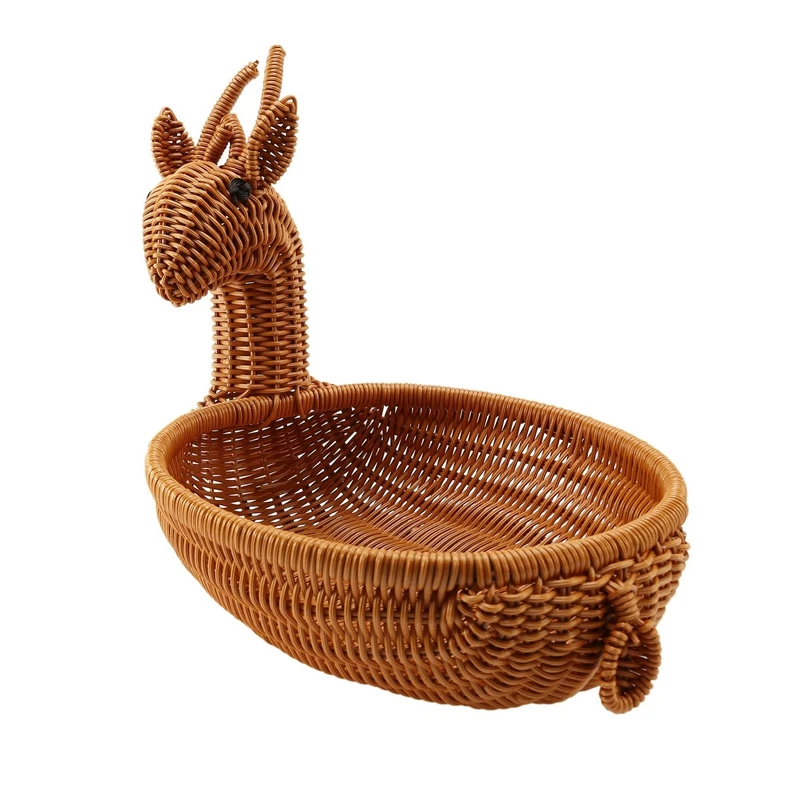 Abwr-keranjang buah anyaman rotan, keranjang roti rusa imitasi mangkuk buah nampan sayuran makanan ringan keranjang bentuk hewan unik Ancien