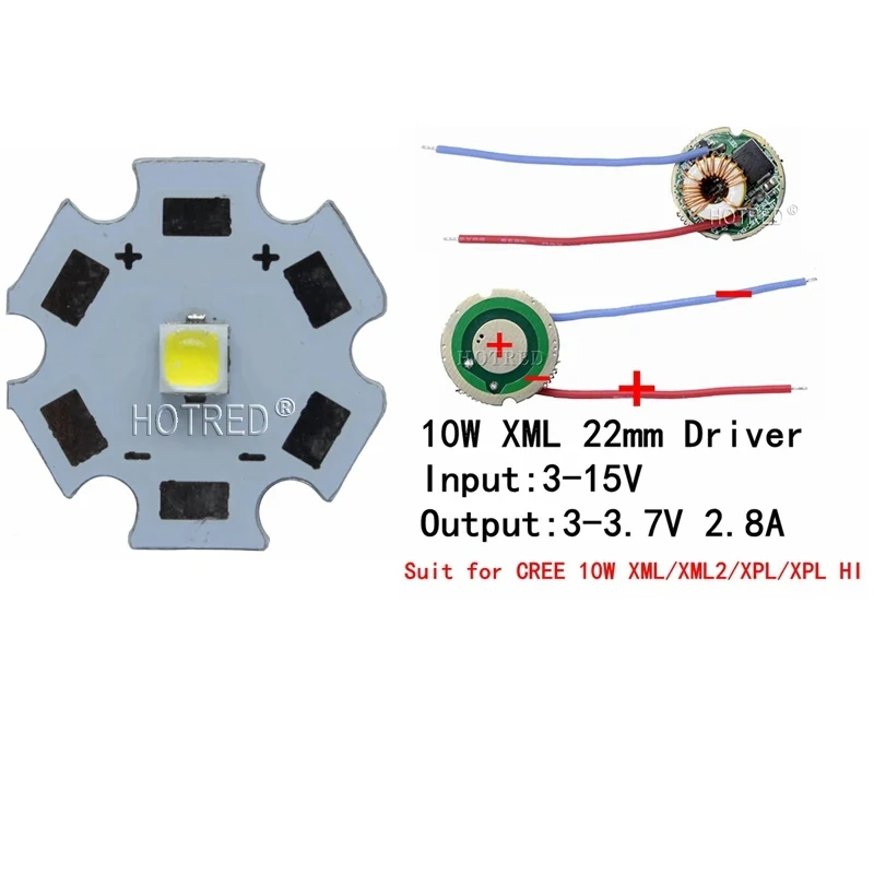 10W XPL XP-L V5 V6 Led Emitter Light WHITE Neutral White Warm White Diode Chip 20MM Aluminum PCB+Input 12V 22mm LED driver