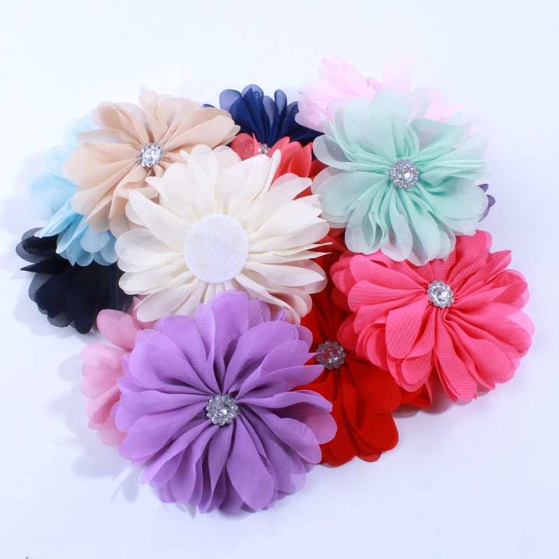 50PCS 6.5CM  Fashion Chiffon Puff scalloped Flowers For Hair Clips Soft Ballerina Flowers For headbands