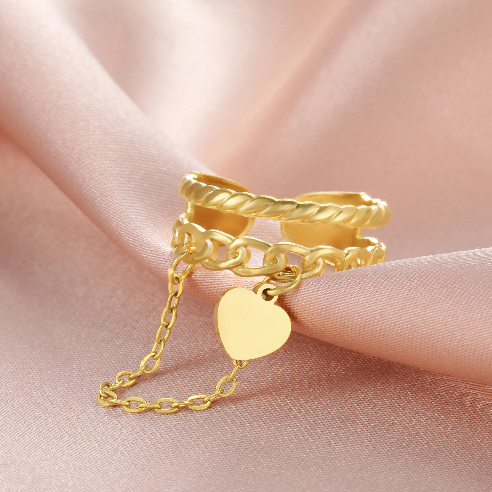 Couple's Open Ring with Heart Zircon Charm