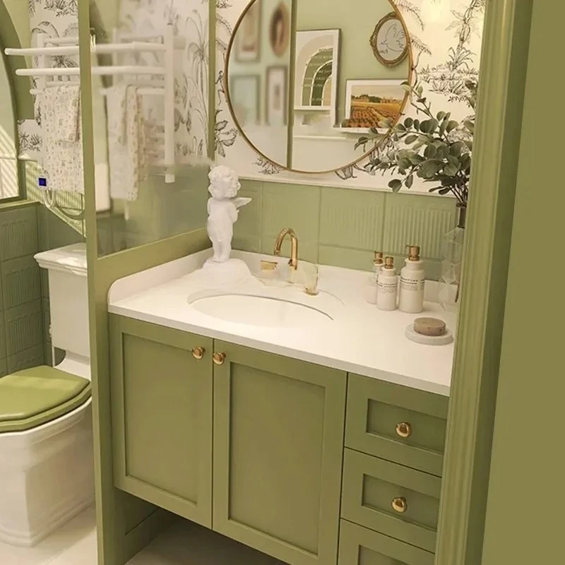 

Bathroom Cabinet Ceramic Whole Washbin Stone Plate Combination Light Luxury Smart Wash Basin Face Gargle Table Avocado Green