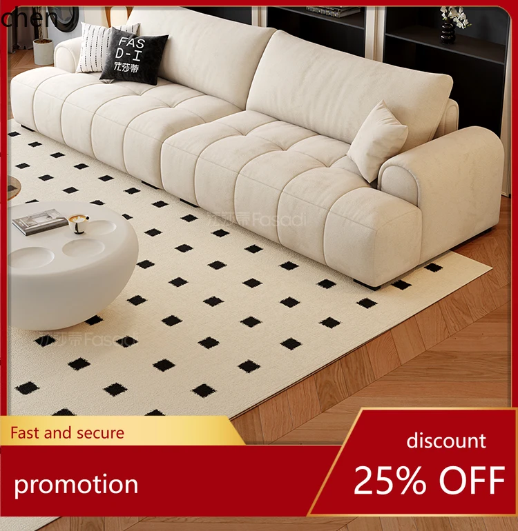 

HT Cotton Candy Fabric Sofa Cream Style Living Room Piano Key Sofa