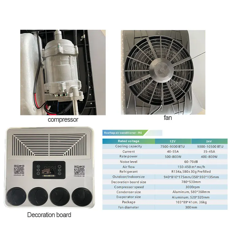 سقف علوي كهربائي تيار مستمر وقوف السيارات برودة على السطح شاحنة تكييف الهواء 12 فولت 24 فولت مكيف الهواء لشاحنة جرار #4